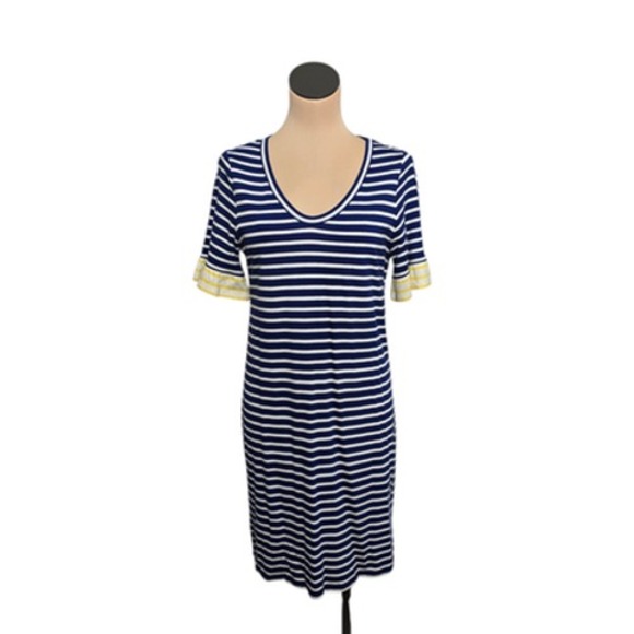 Boden Dresses & Skirts - Boden Dress Womens Size‎ 6R Blue White Stripe Knit Ruffle Sleeve Casual Summer
